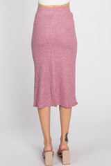 Mauve Ribbed Back Slit Pencil Skirt