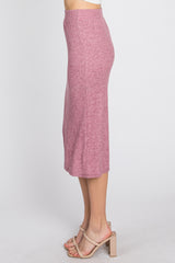 Mauve Ribbed Back Slit Pencil Skirt