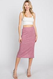 Mauve Ribbed Back Slit Pencil Skirt