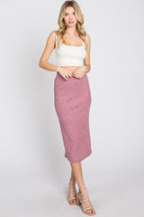 Mauve Ribbed Back Slit Pencil Skirt