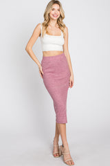 Mauve Ribbed Back Slit Pencil Skirt