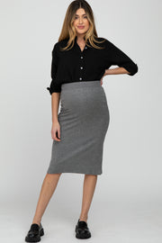 Charcoal Ribbed Back Slit Maternity Pencil Skirt