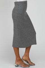 Charcoal Ribbed Back Slit Pencil Skirt