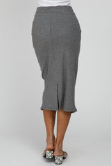 Charcoal Ribbed Back Slit Pencil Skirt