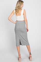 Heather Grey Ribbed Back Slit Pencil Skirt