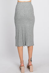 Heather Grey Ribbed Back Slit Pencil Skirt