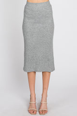 Heather Grey Ribbed Back Slit Pencil Skirt