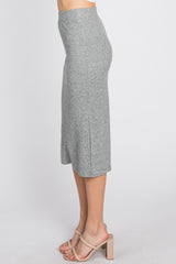 Heather Grey Ribbed Back Slit Pencil Skirt