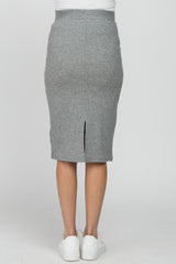 Heather Grey Ribbed Back Slit Maternity Pencil Skirt