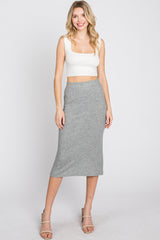 Heather Grey Ribbed Back Slit Maternity Pencil Skirt