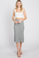 Heather Grey Ribbed Back Slit Pencil Skirt