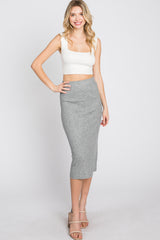 Heather Grey Ribbed Back Slit Pencil Skirt