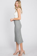 Heather Grey Ribbed Back Slit Pencil Skirt