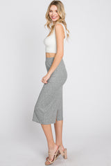 Heather Grey Ribbed Back Slit Pencil Skirt