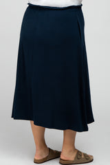 Navy Blue Gathered Waist Maternity Plus Midi Skirt