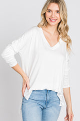 Ivory V-Neck Hi-Low Long Sleeve Top