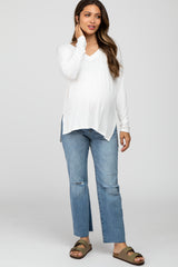 Ivory V-Neck Hi-Low Long Sleeve Maternity Top