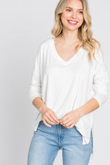 Ivory V-Neck Hi-Low Long Sleeve Top