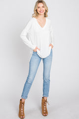 Ivory V-Neck Hi-Low Long Sleeve Top