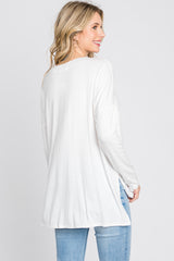 Ivory V-Neck Hi-Low Long Sleeve Top