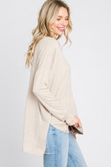 Beige V-Neck Hi-Low Long Sleeve Top