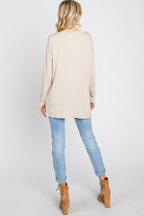 Beige V-Neck Hi-Low Long Sleeve Top