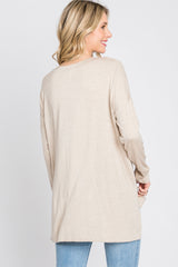 Beige V-Neck Hi-Low Long Sleeve Top