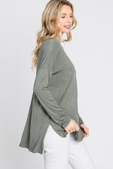 Olive V-Neck Hi-Low Long Sleeve Top