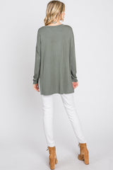 Olive V-Neck Hi-Low Long Sleeve Top