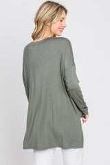 Olive V-Neck Hi-Low Long Sleeve Top