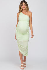 Lime One Shoulder Ruched Maternity Midi Dress