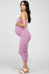 Lavender One Shoulder Ruched Maternity Midi Dress