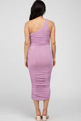 Lavender One Shoulder Ruched Maternity Midi Dress