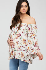 Ivory Floral Square Neck Ruffle Sleeve Maternity Top