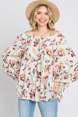 Ivory Floral Square Neck Ruffle Sleeve Maternity Top