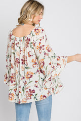 Ivory Floral Square Neck Ruffle Sleeve Top