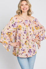 Light Pink Floral Square Neck Ruffle Sleeve Top