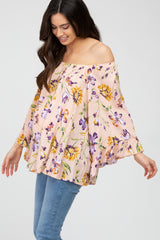 Light Pink Floral Square Neck Ruffle Sleeve Maternity Top