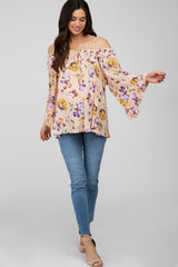 Light Pink Floral Square Neck Ruffle Sleeve Maternity Top