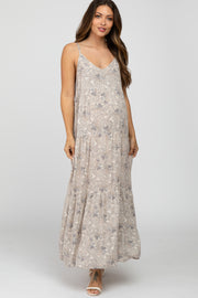 Grey Paisley Print Sleeveless Maternity Maxi Dress