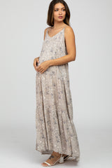 Grey Paisley Print Sleeveless Maternity Maxi Dress