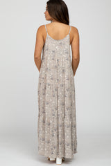 Grey Paisley Print Sleeveless Maternity Maxi Dress