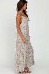 Grey Paisley Print Sleeveless Maxi Dress