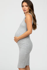 Heather Grey Fitted Sleeveless Maternity Dress