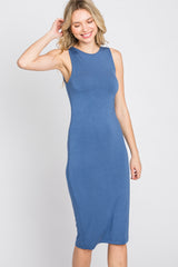 Blue Fitted Sleeveless Dress