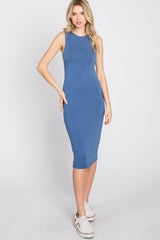 Blue Fitted Sleeveless Dress