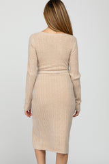 Beige Brushed Cable Knit Maternity Sweater Dress