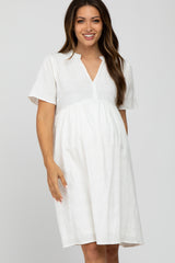 White Textured Babydoll Maternity Dress