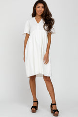 White Textured Babydoll Dress