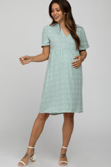 Mint Green Textured Babydoll Maternity Dress